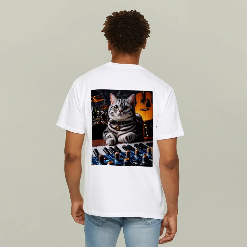 American Shorthair Cat Playing Studio Keyboard – T-Shirts