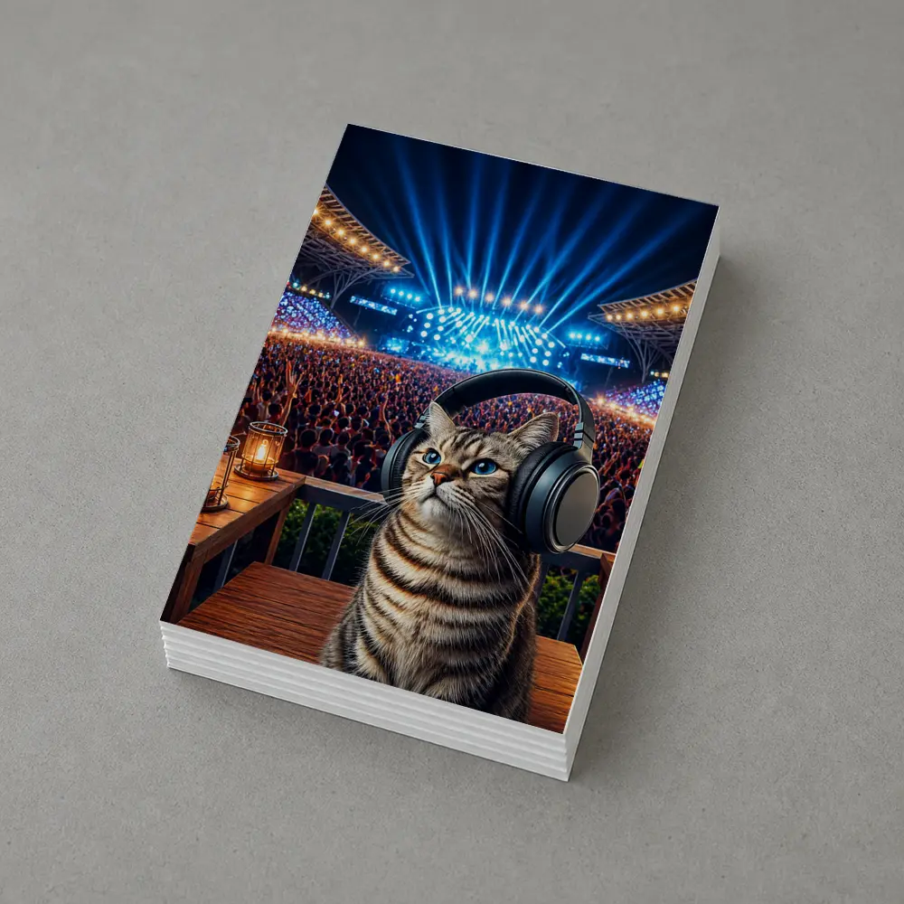 Tabby Cat Wearing Headphones at Concert – Postcards