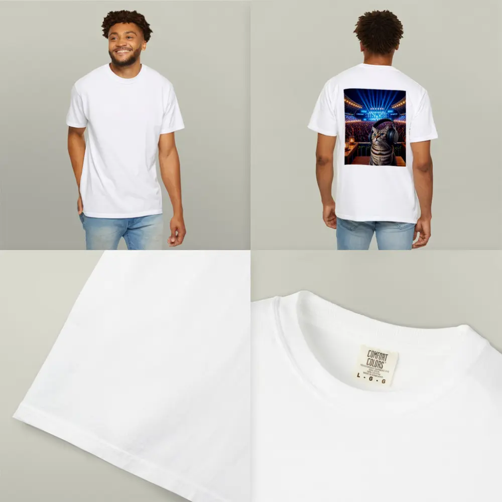 Tabby Cat Wearing Headphones at Concert – T-Shirts