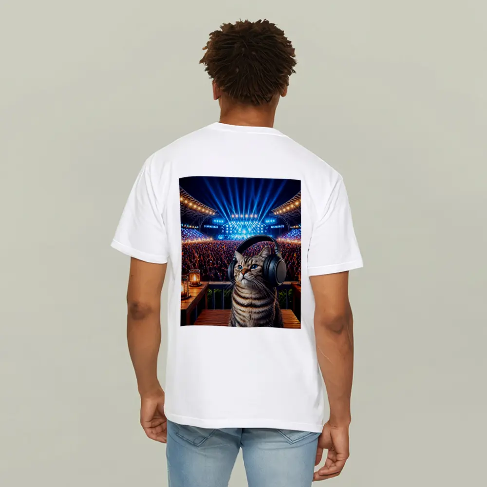 Tabby Cat Wearing Headphones at Concert – T-Shirts