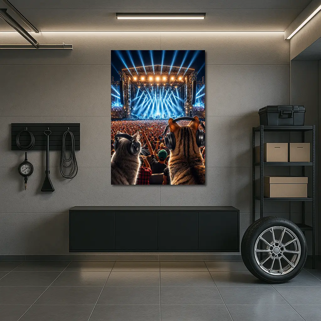 Cats With Headphones At Rock Concert Festival – Wall Art
