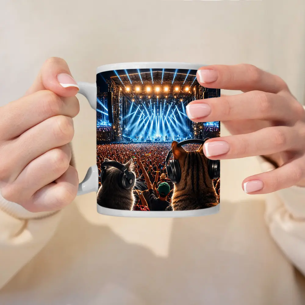 Cats With Headphones At Rock Concert Festival – Mugs