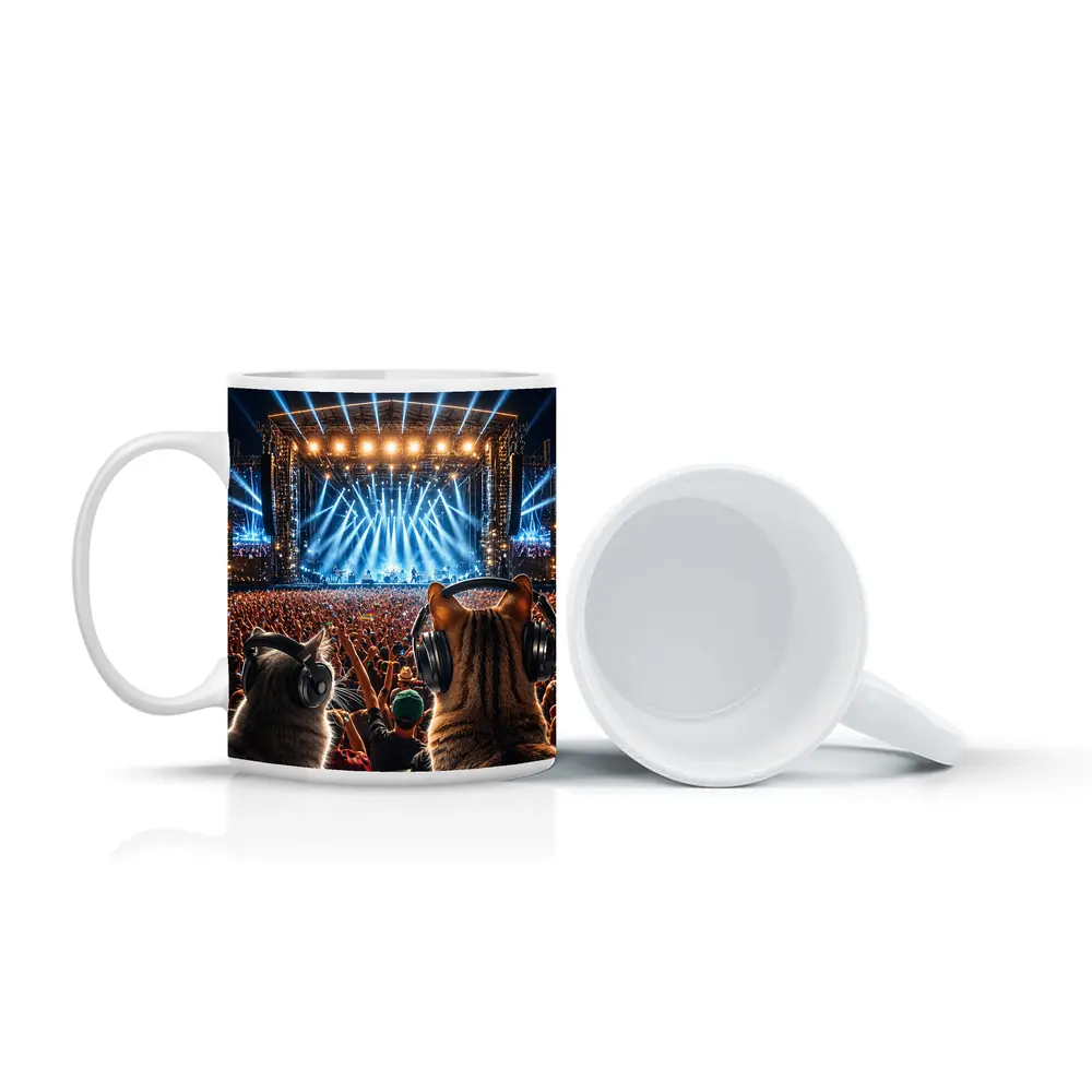 Cats With Headphones At Rock Concert Festival – Mugs