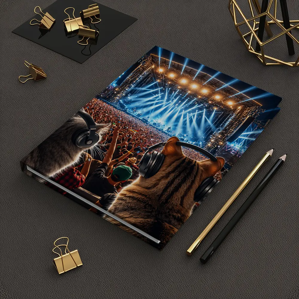 Cats With Headphones At Rock Concert Festival – Notebooks