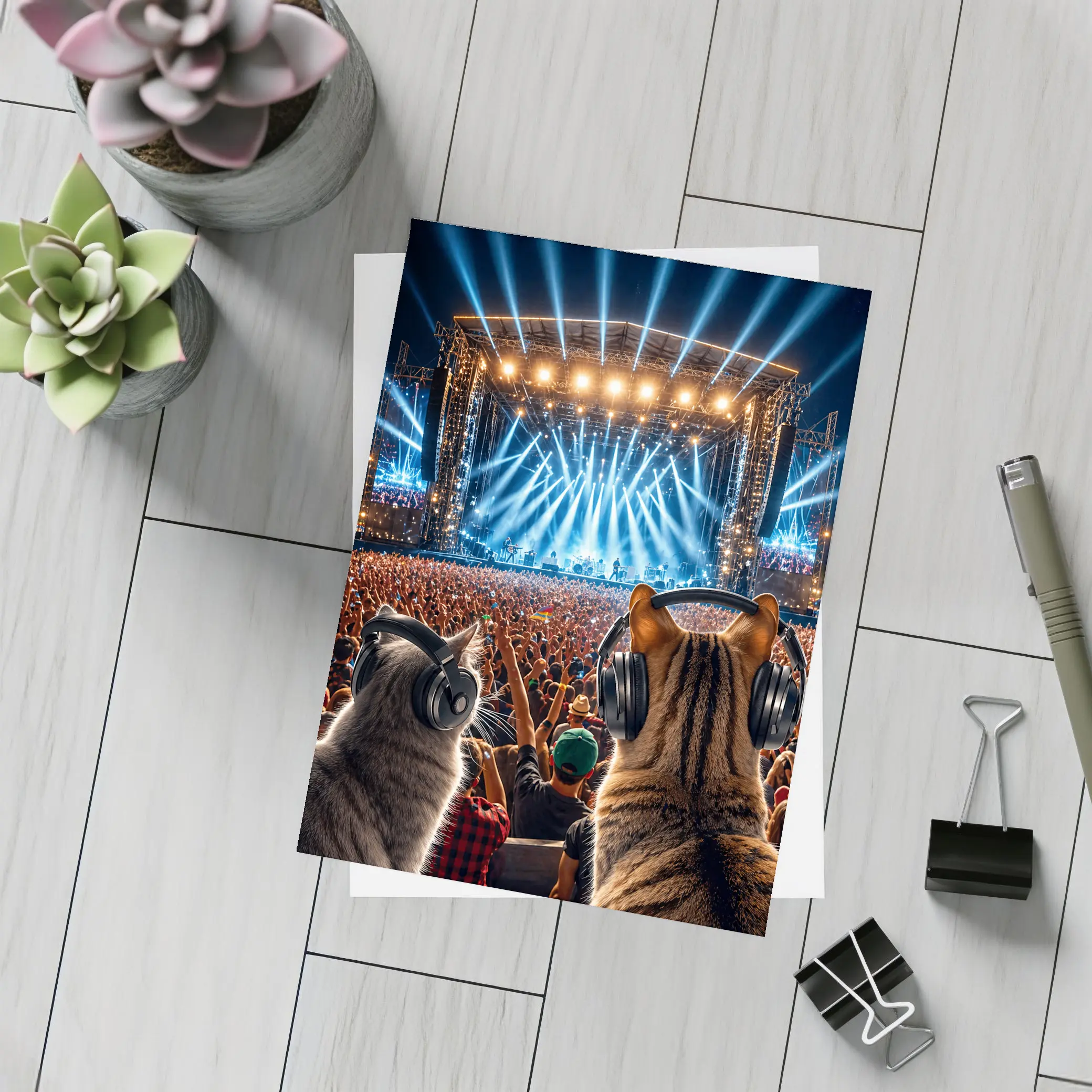 Cats With Headphones At Rock Concert Festival – Postcards