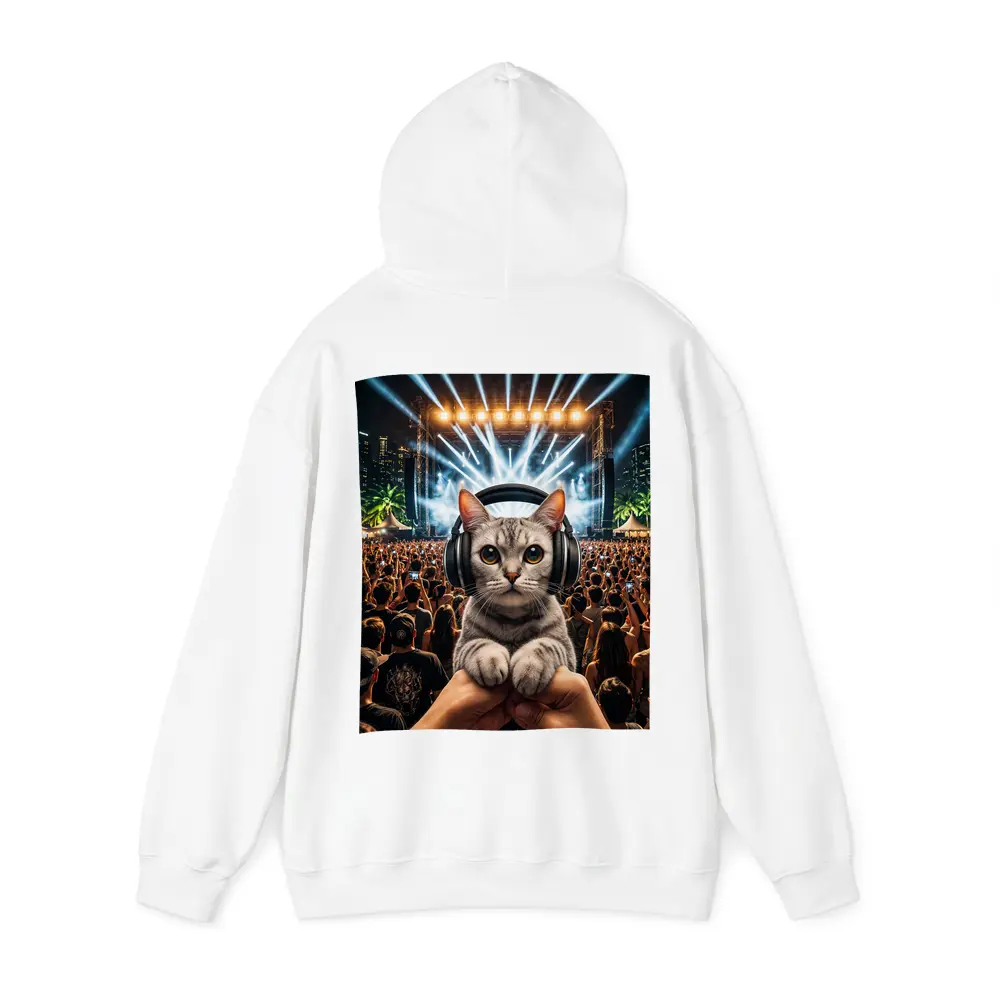 Cat With Headphones At Music Festival – Hoodies