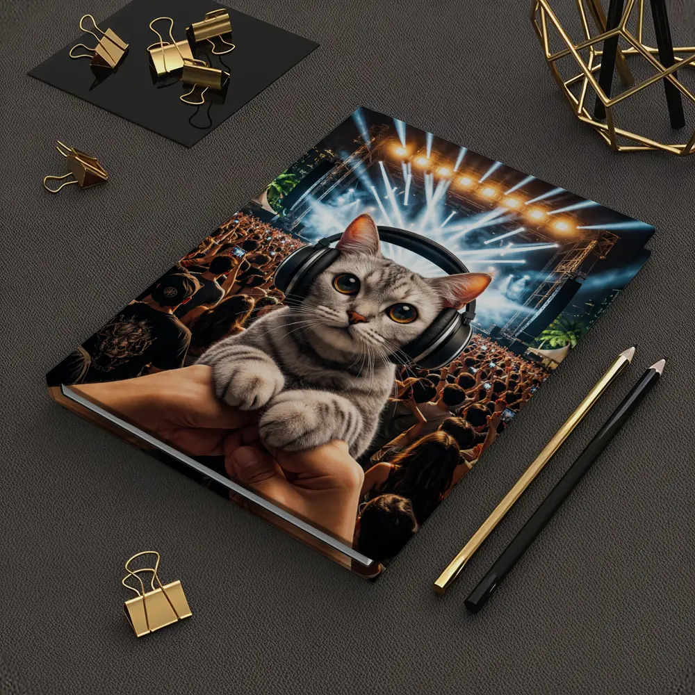 Cat With Headphones At Music Festival – Notebooks
