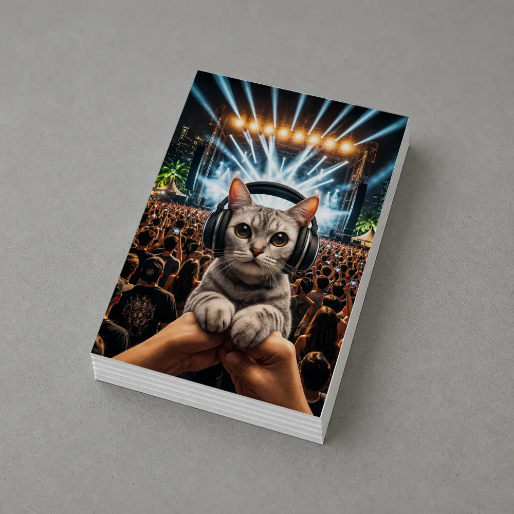 Cat With Headphones At Music Festival – Postcards