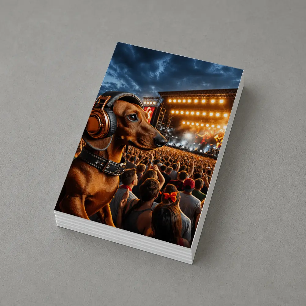 Dachshund With Headphones At Rock Concert – Postcards
