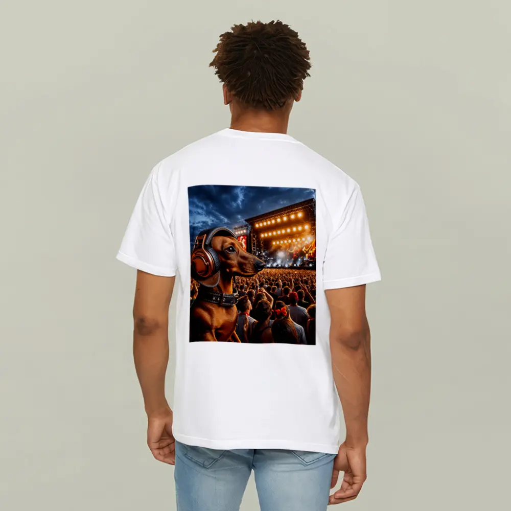 Dachshund With Headphones At Rock Concert – T-Shirts
