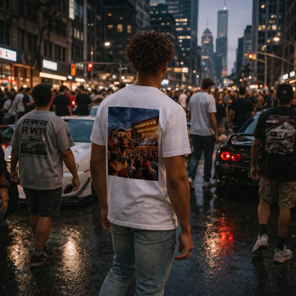 Dachshund With Headphones At Rock Concert – T-Shirts