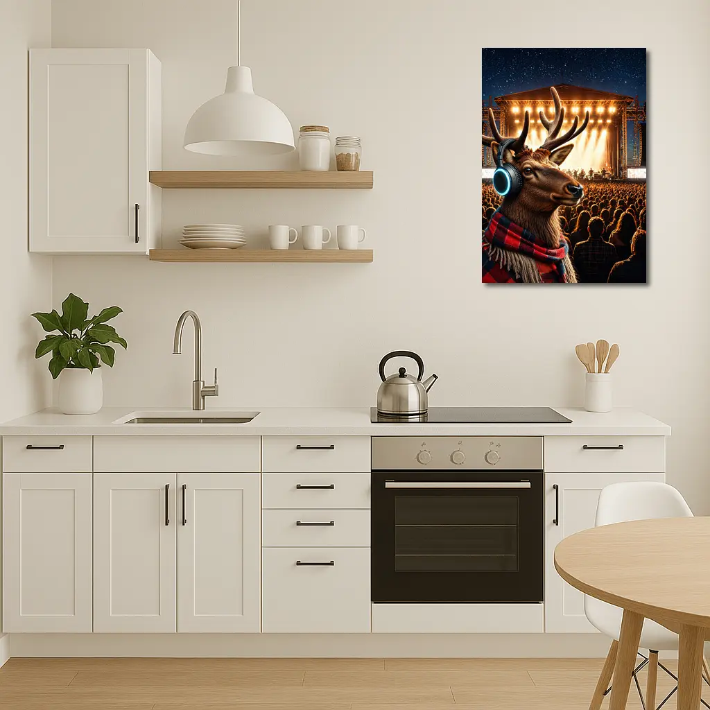 Deer With Headphones At Concert Stage – Wall Art