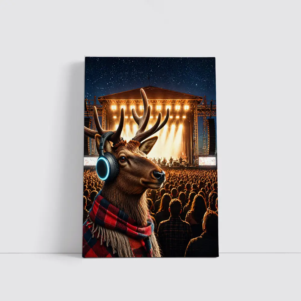 Deer With Headphones At Concert Stage – Wall Art