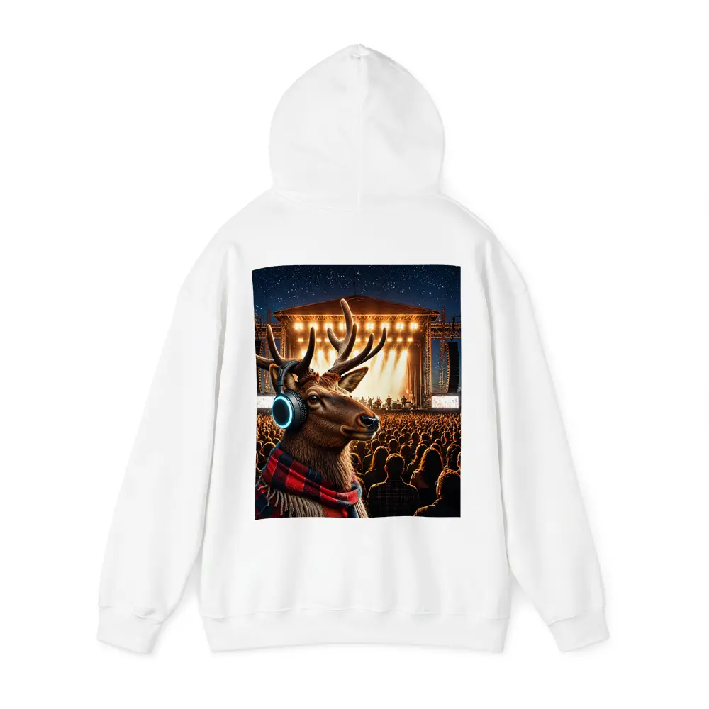 Deer With Headphones At Concert Stage – Hoodies