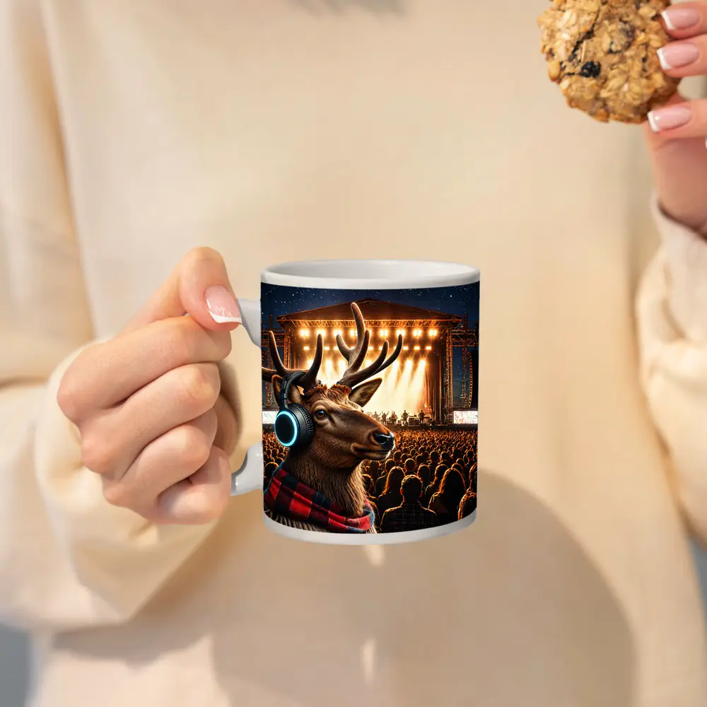 Deer With Headphones At Concert Stage – Mugs