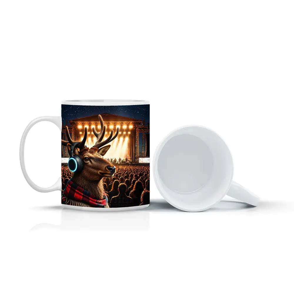 Deer With Headphones At Concert Stage – Mugs