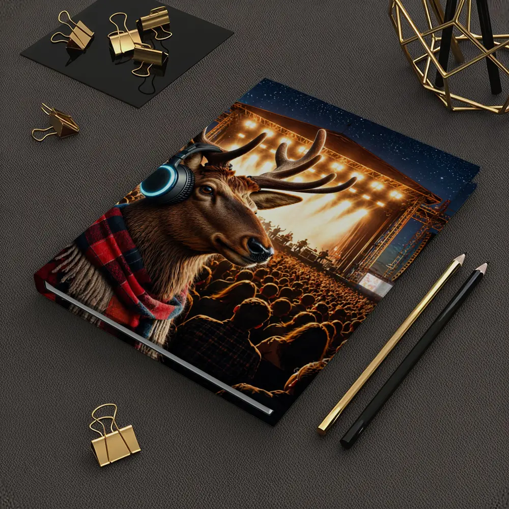 Deer With Headphones At Concert Stage – Notebooks