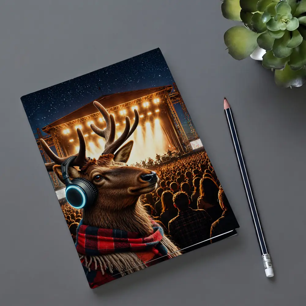 Deer With Headphones At Concert Stage – Notebooks