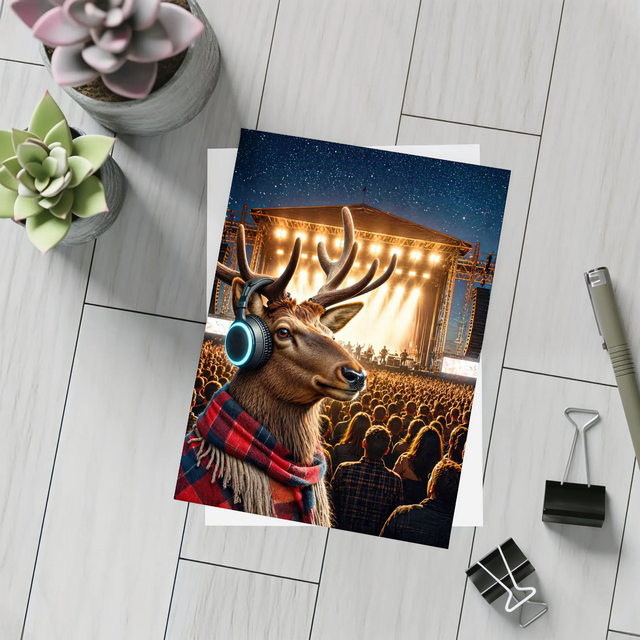 Deer With Headphones At Concert Stage – Postcards