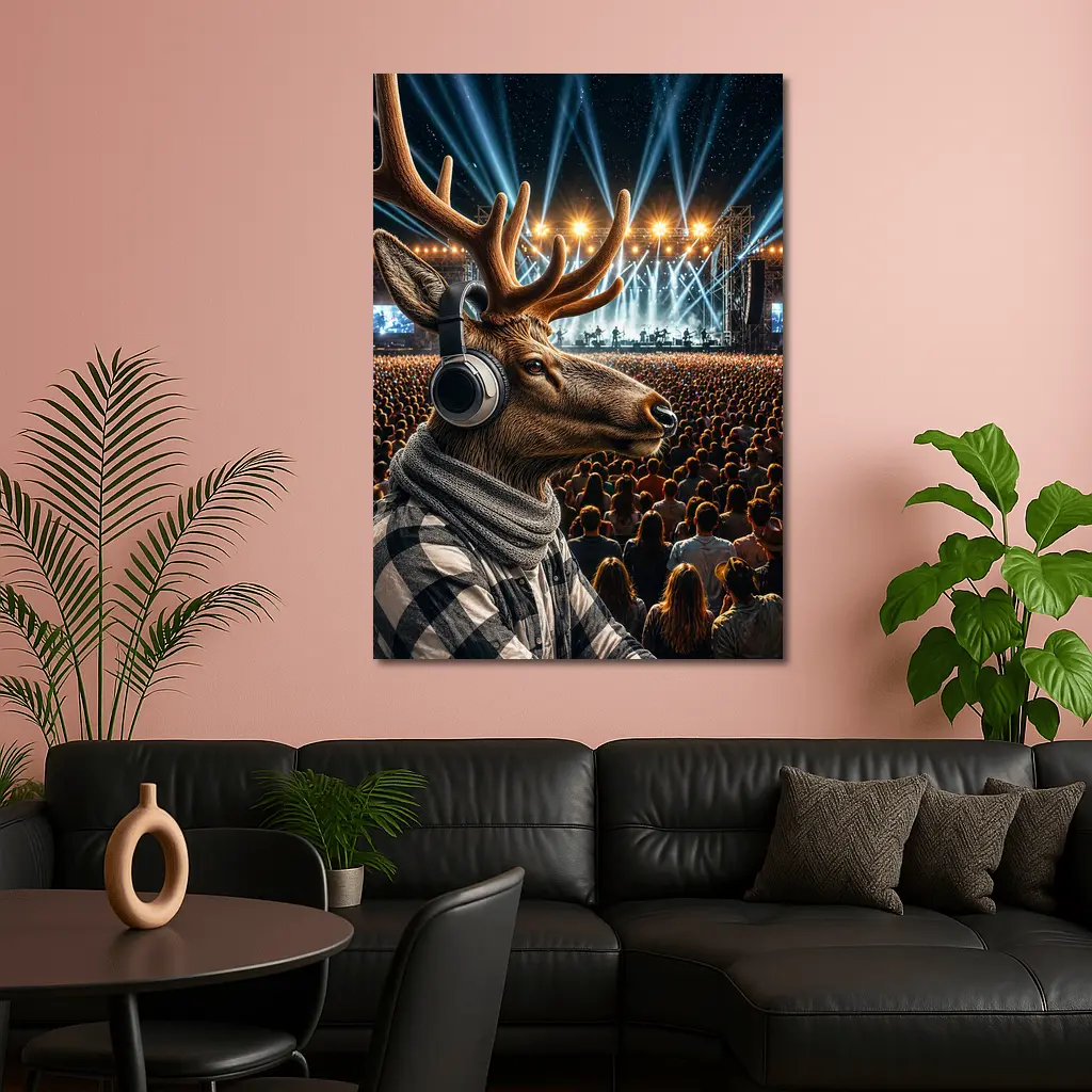 Deer With Headphones At Concert Festival – Wall Art