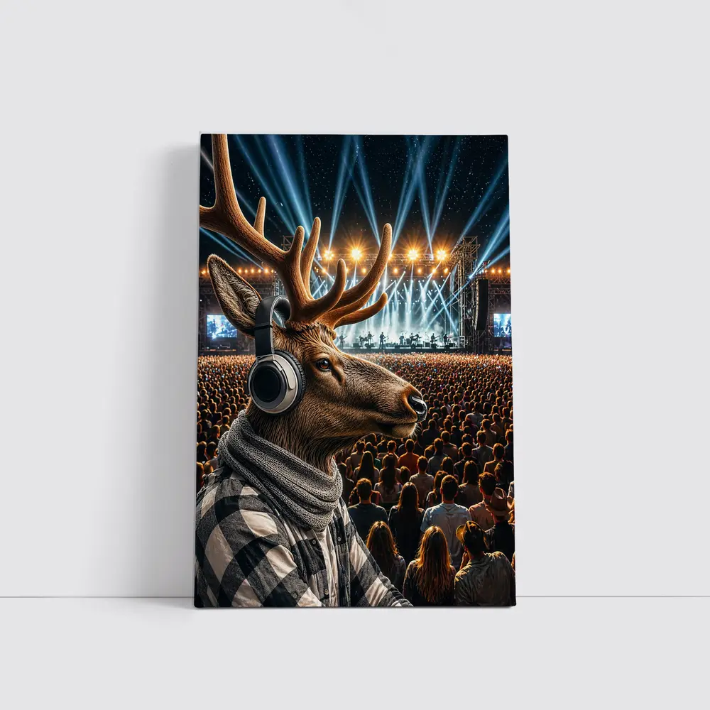 Deer With Headphones At Concert Festival – Wall Art