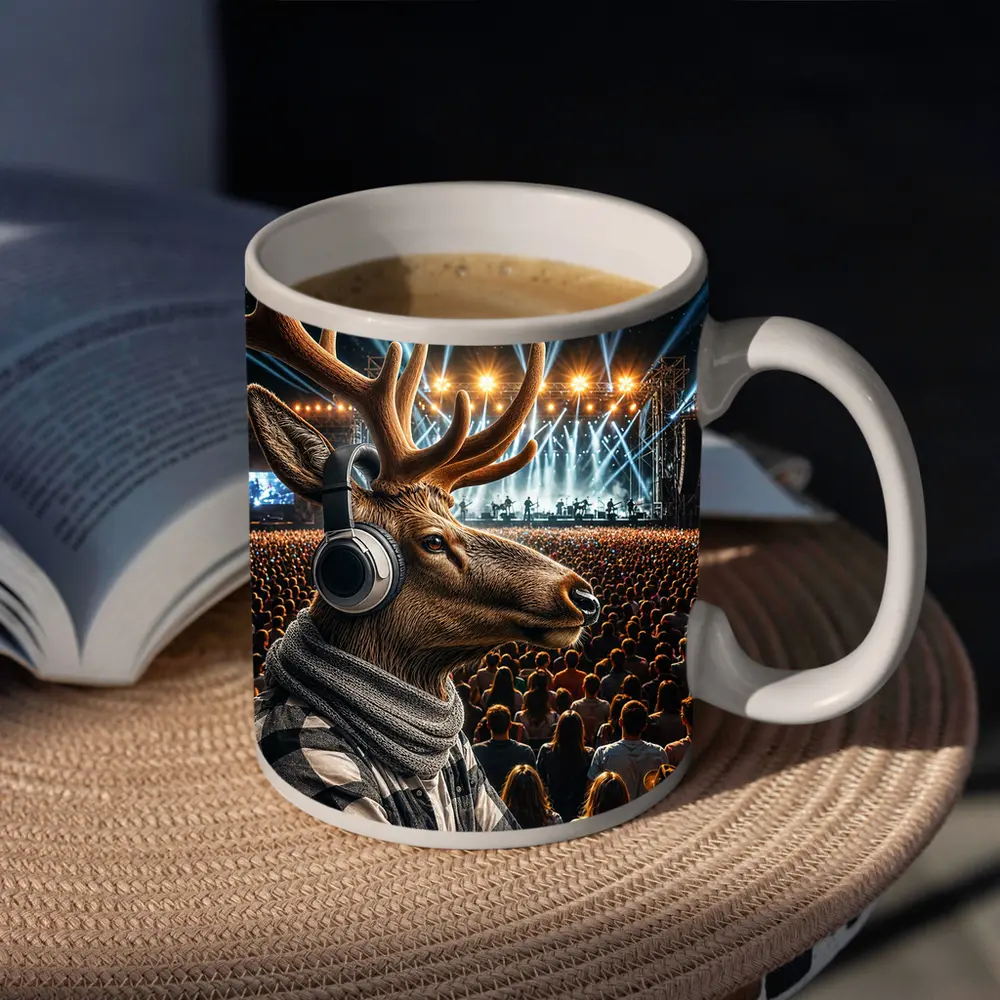 Deer With Headphones At Concert Festival – Mugs
