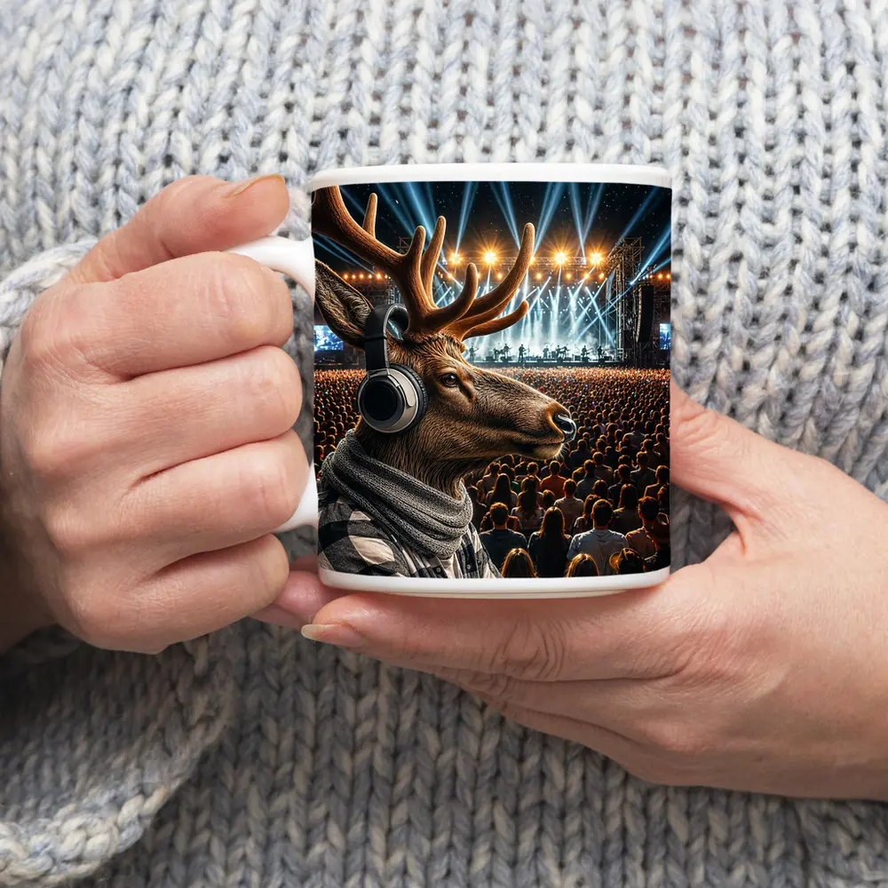 Deer With Headphones At Concert Festival – Mugs