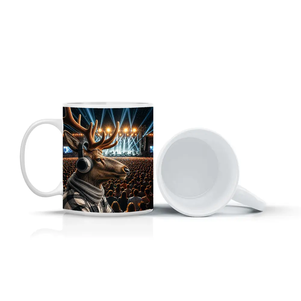 Deer With Headphones At Concert Festival – Mugs