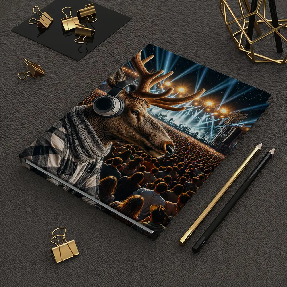 Deer With Headphones At Concert Festival – Notebooks