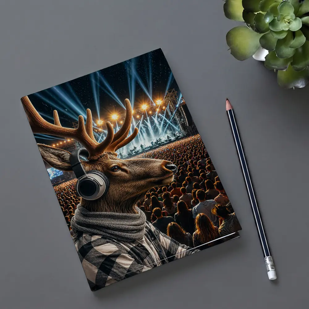 Deer With Headphones At Concert Festival – Notebooks