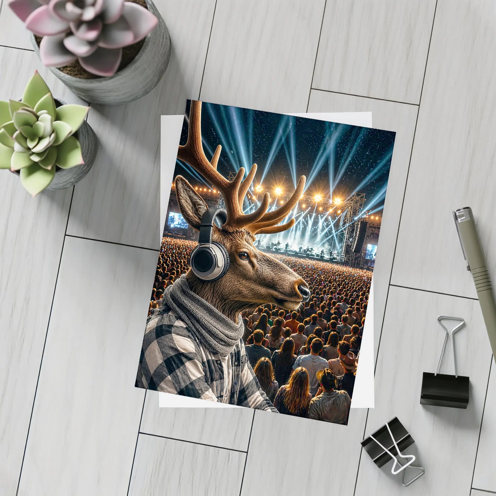 Deer With Headphones At Concert Festival – Postcards