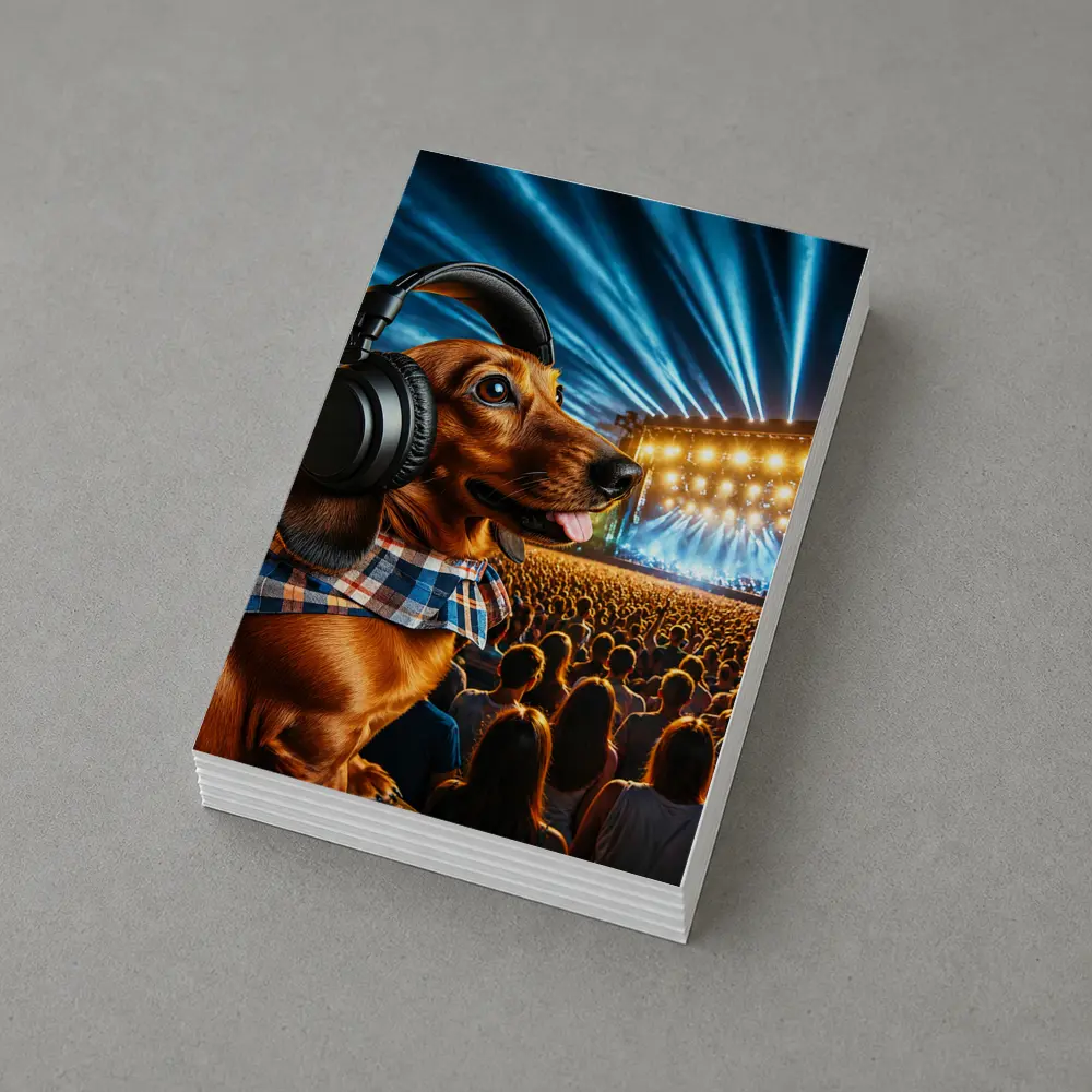 Dachshund With Headphones At Concert – Postcards