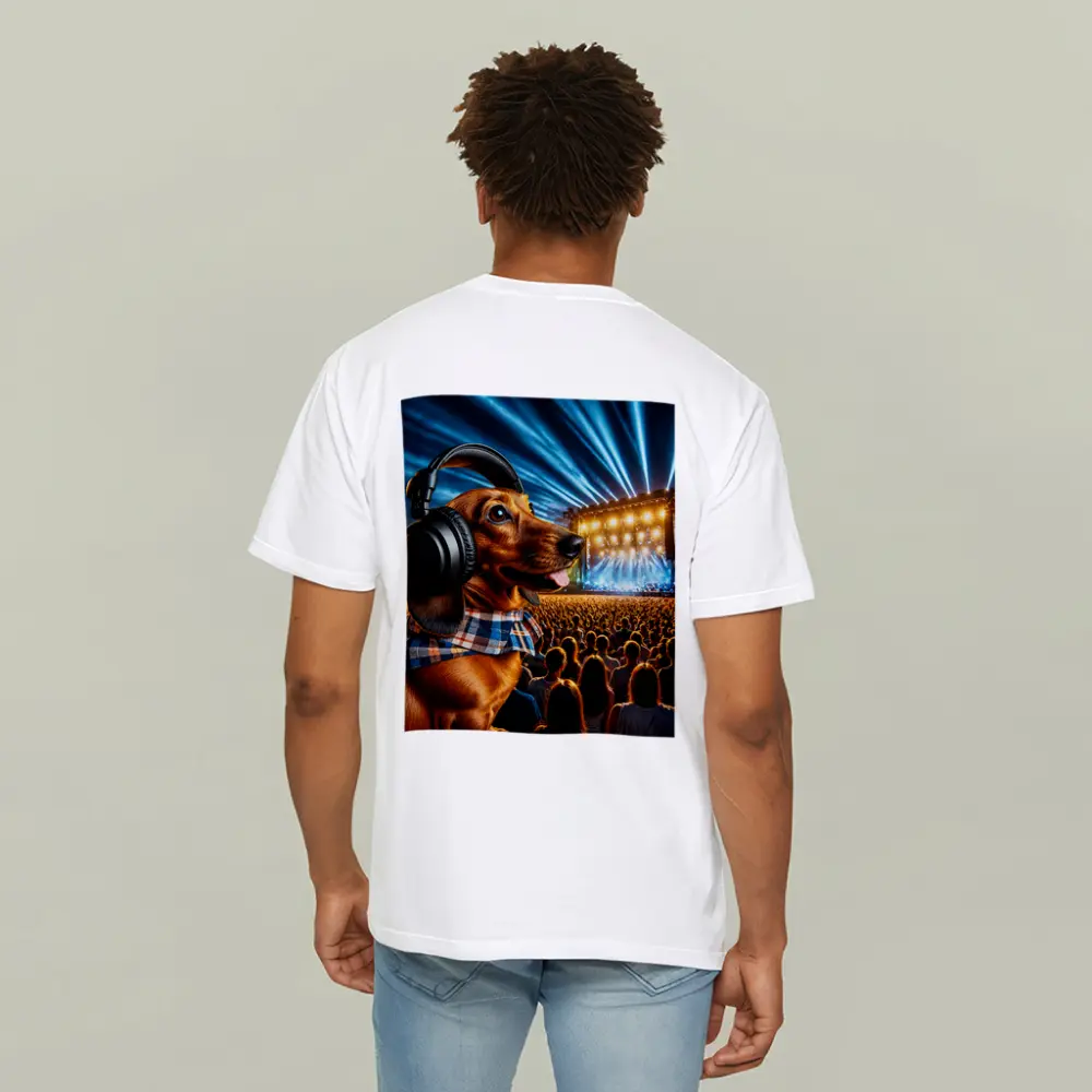 Dachshund With Headphones At Concert – T-Shirts