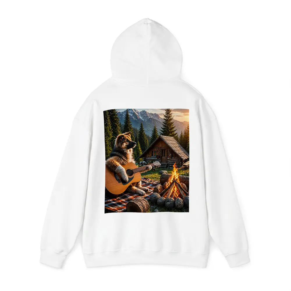German Shepherd Playing Guitar Forest Cabin – Hoodies