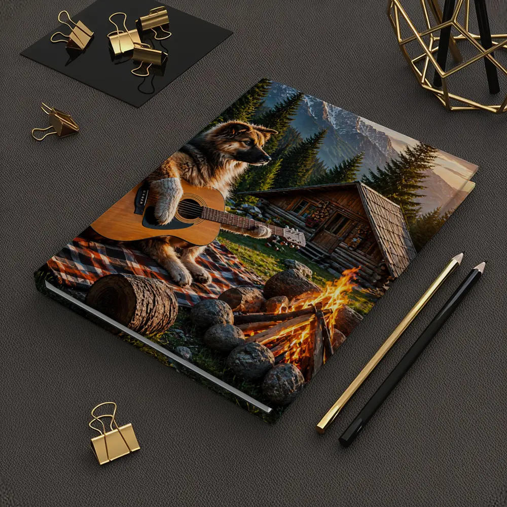 German Shepherd Playing Guitar Forest Cabin – Notebooks