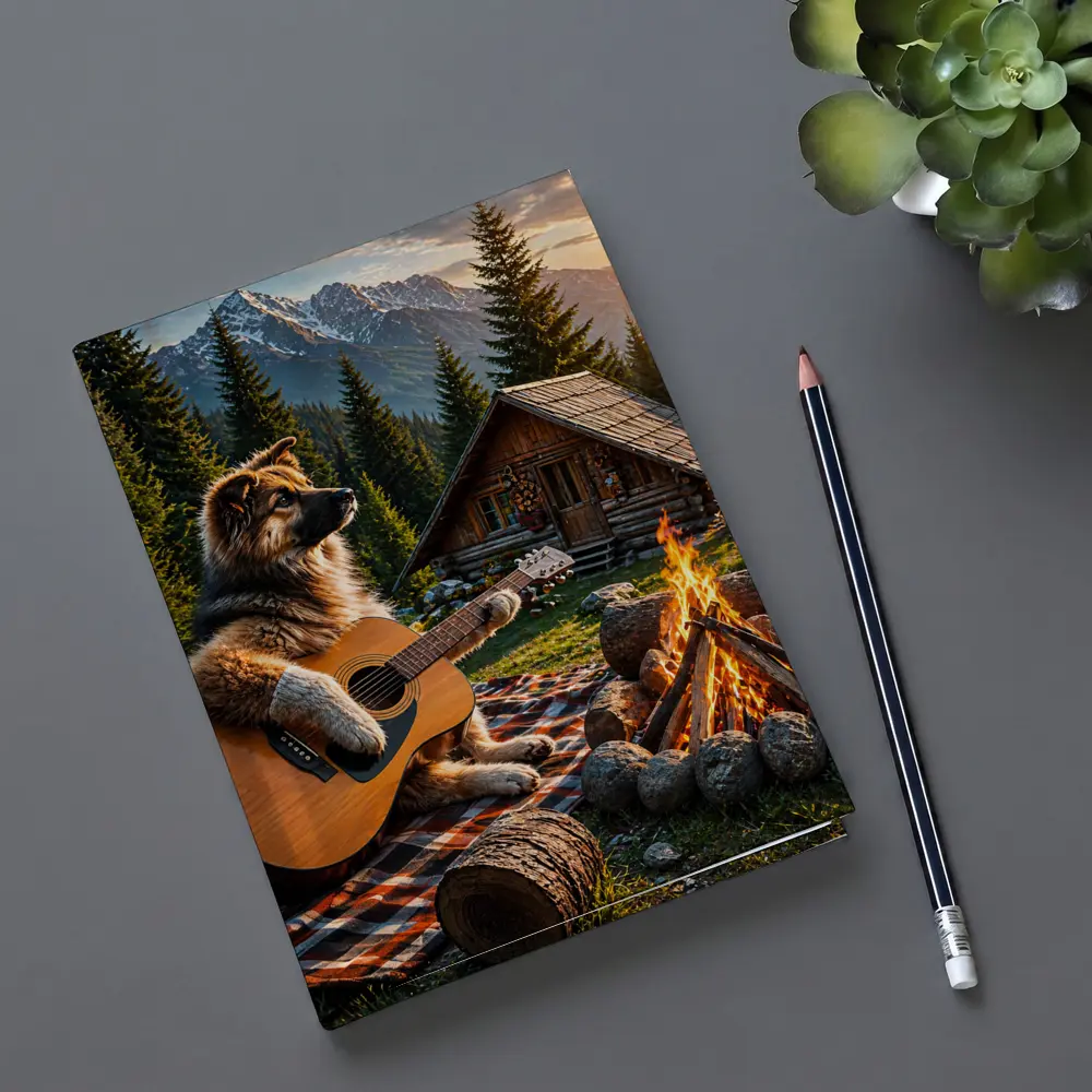 German Shepherd Playing Guitar Forest Cabin – Notebooks