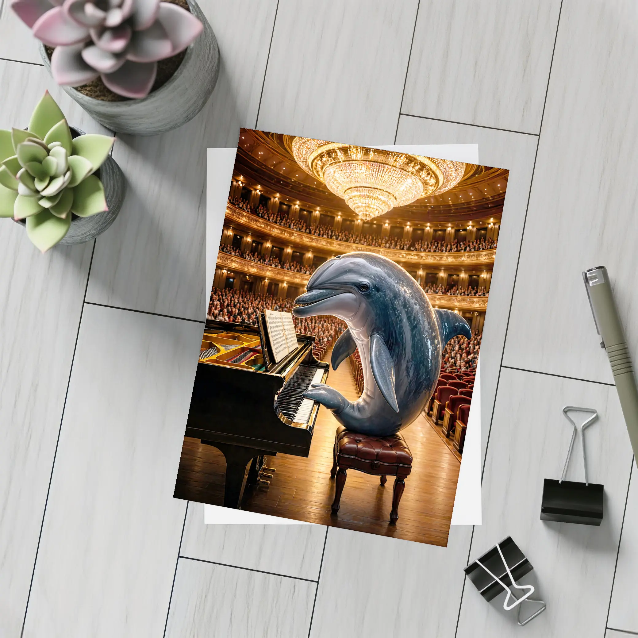 Dolphin Playing Piano Grand Concert Hall – Postcards