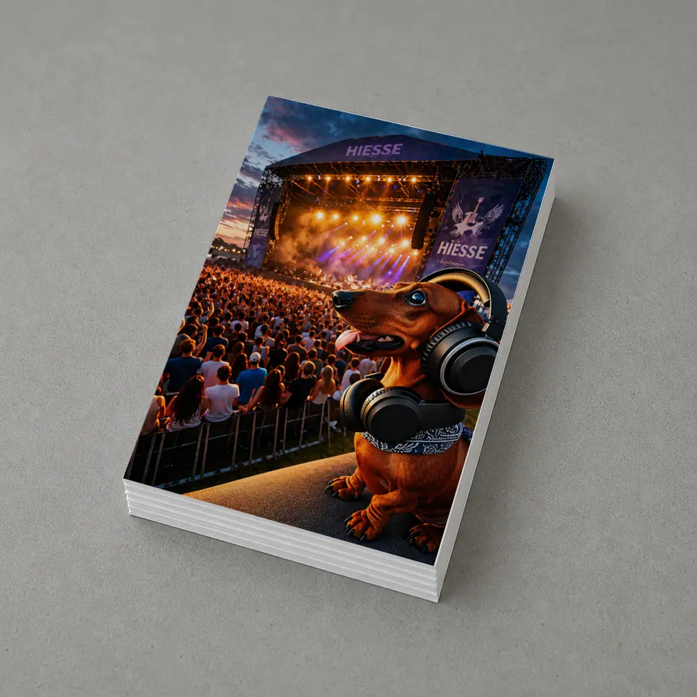 Dachshund With Headphones At Music Festival – Postcards