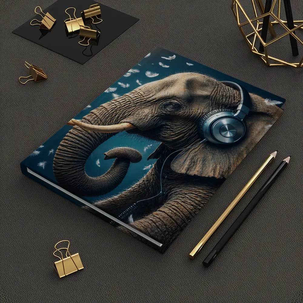 Elephant Wearing Headphones With Flying Feathers – Notebooks