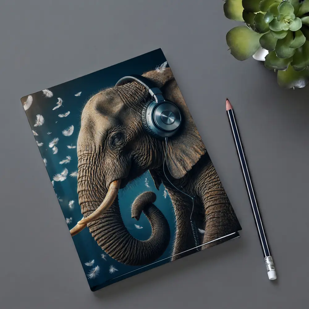 Elephant Wearing Headphones With Flying Feathers – Notebooks