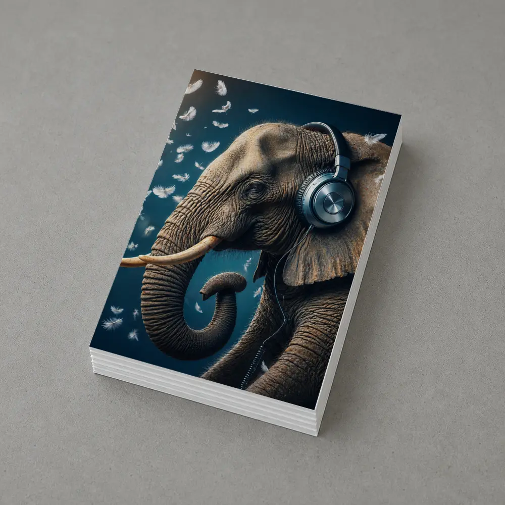 Elephant Wearing Headphones With Flying Feathers – Postcards
