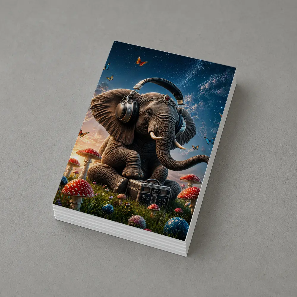 Elephant With Headphones Mushrooms Starry Sky – Postcards