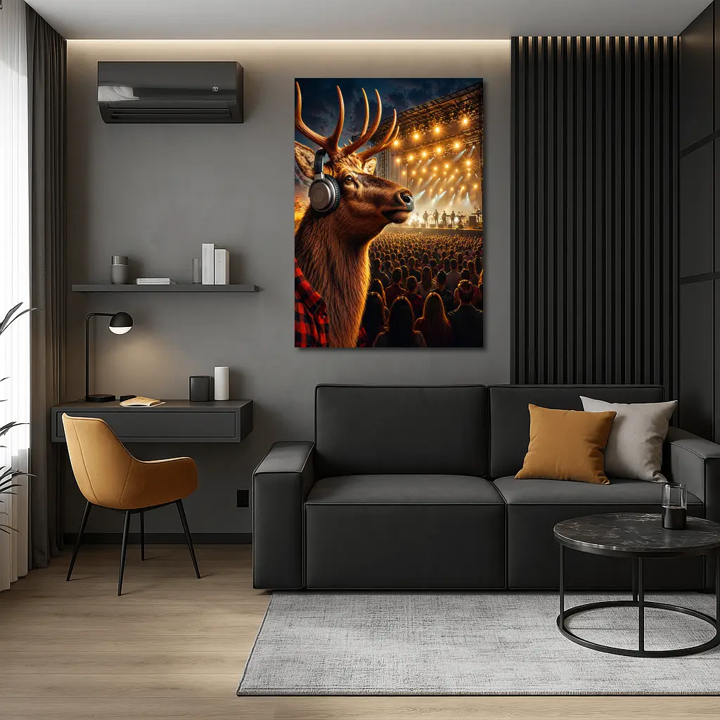 Elk Wearing Headphones at Music Festival – Wall Art
