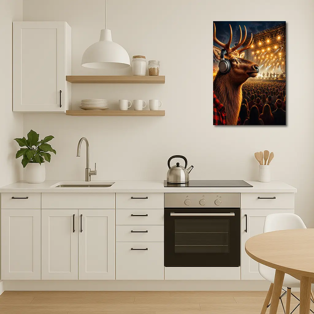 Elk Wearing Headphones at Music Festival – Wall Art