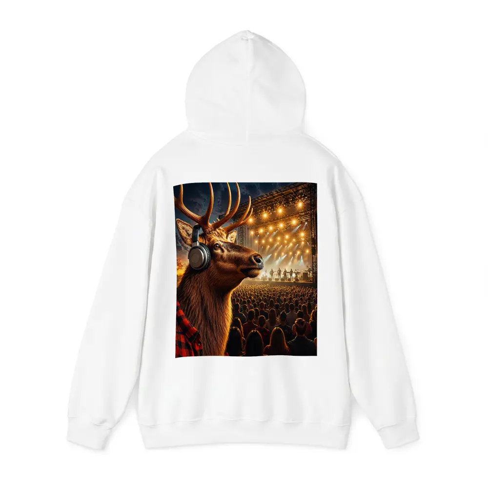 Elk Wearing Headphones at Music Festival – Hoodies