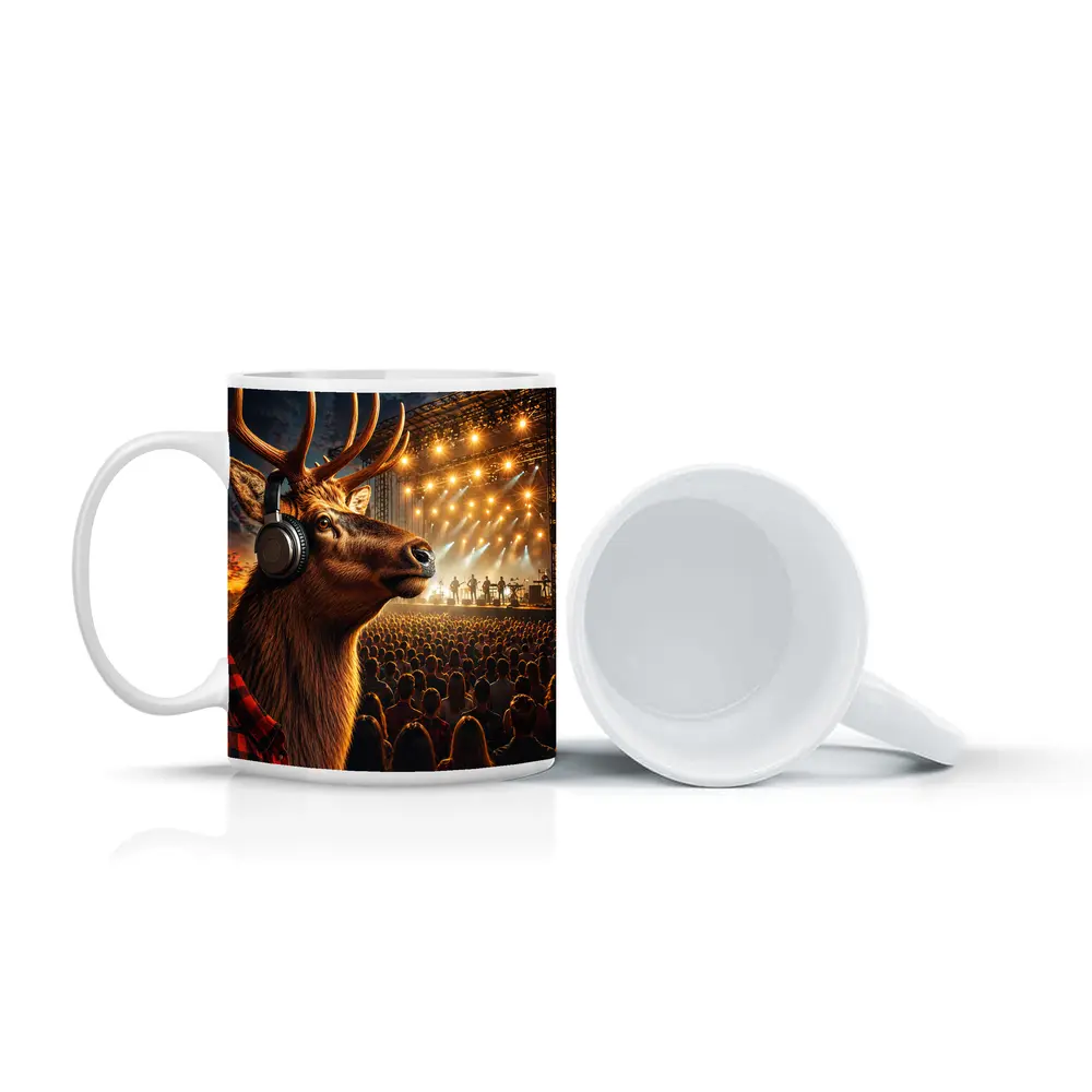 Elk Wearing Headphones at Music Festival – Mugs