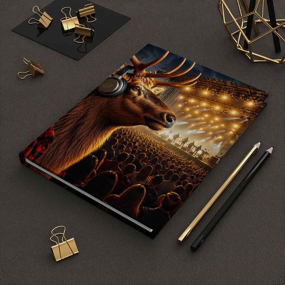 Elk Wearing Headphones at Music Festival – Notebooks