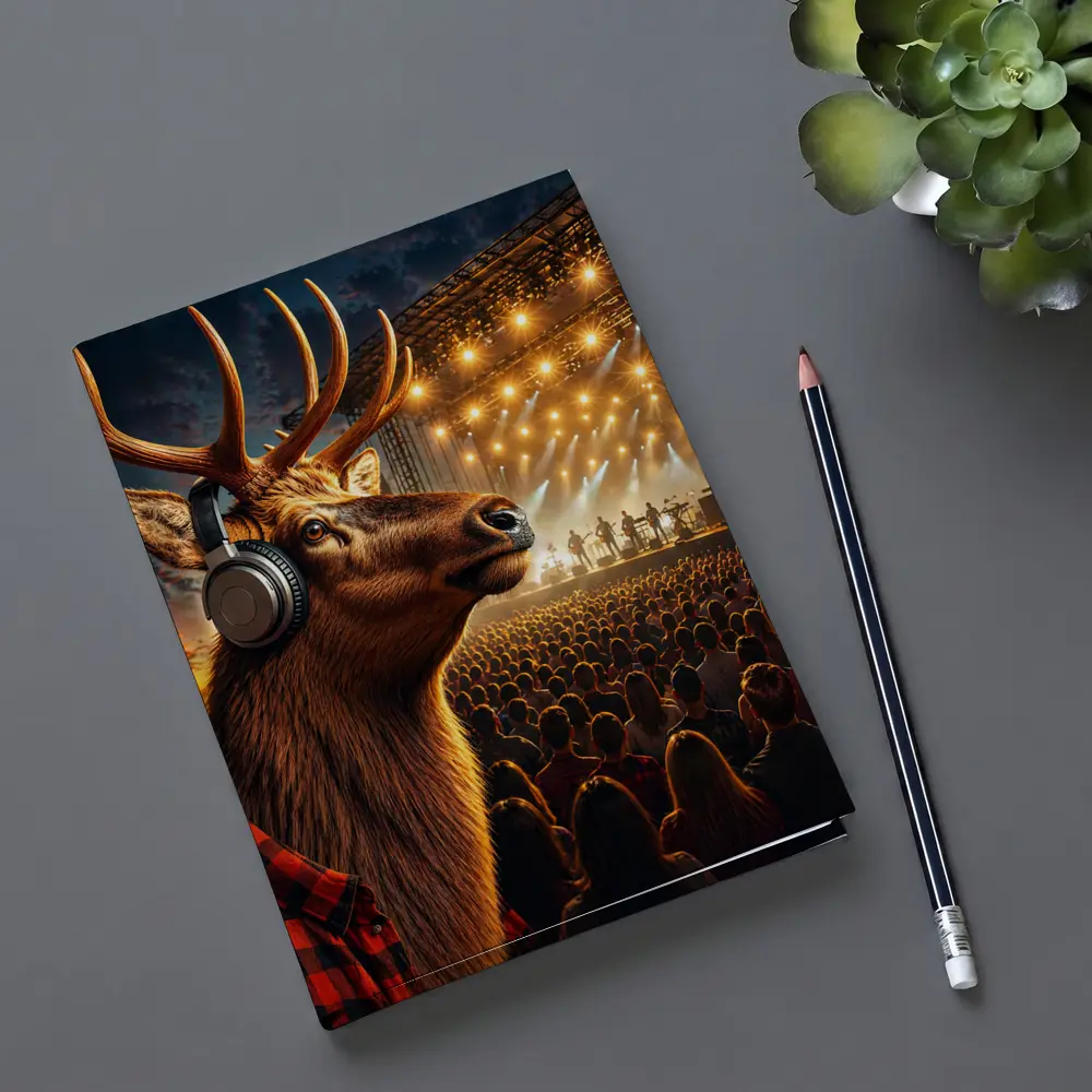 Elk Wearing Headphones at Music Festival – Notebooks