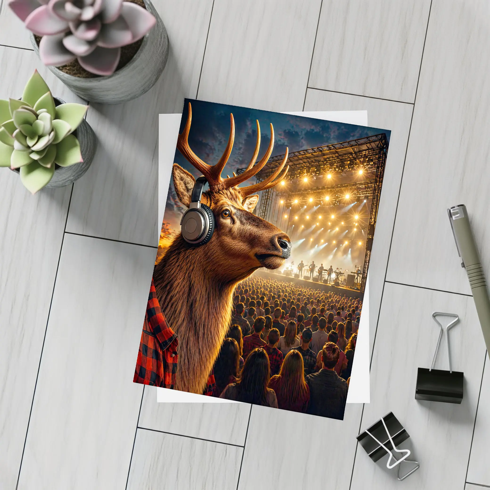 Elk Wearing Headphones at Music Festival – Postcards