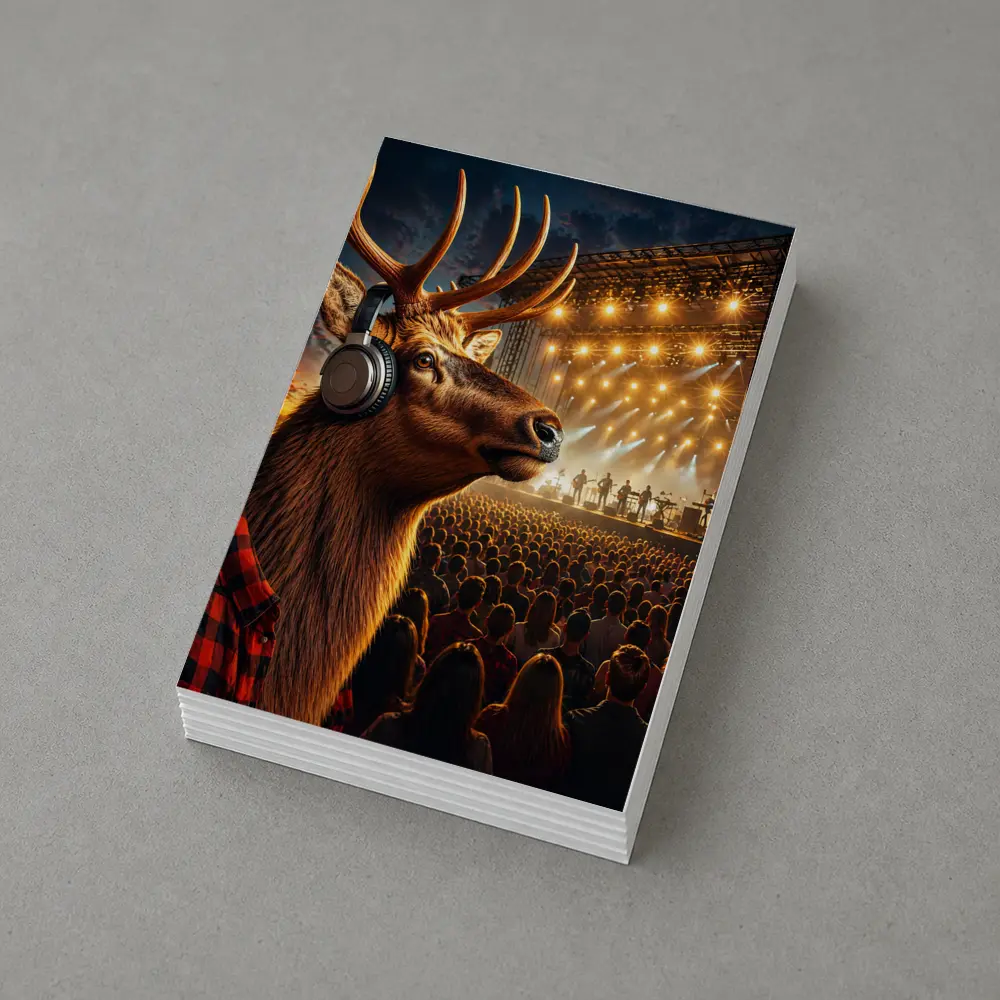 Elk Wearing Headphones at Music Festival – Postcards